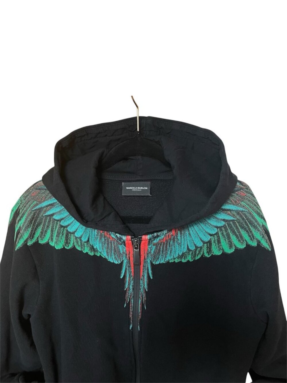Marcello Burlon kids of Milan Hooded sweatshirt. Feather graphic print. Black. 8
